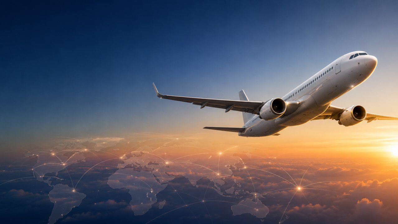 Aircraft climbing at dawn