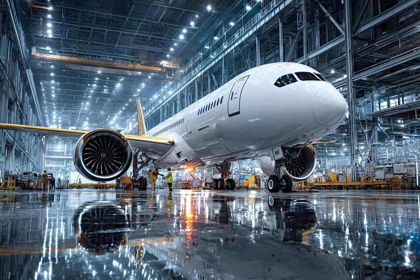 Aircraft in a hangar