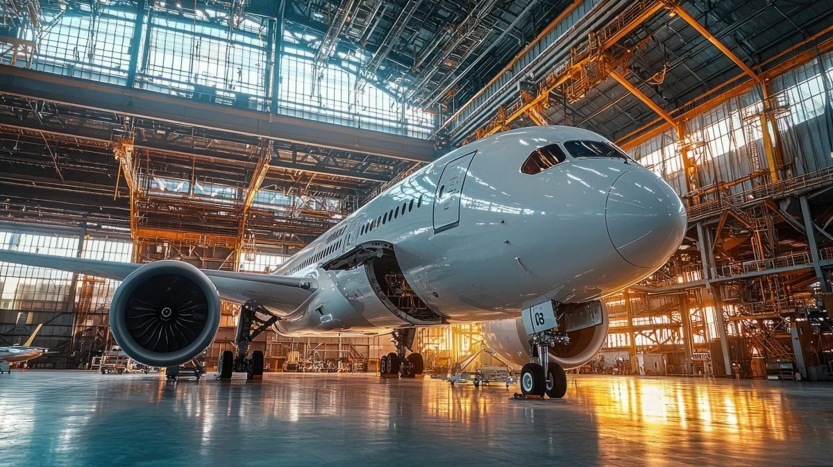 Aircraft in a maintenance hangar